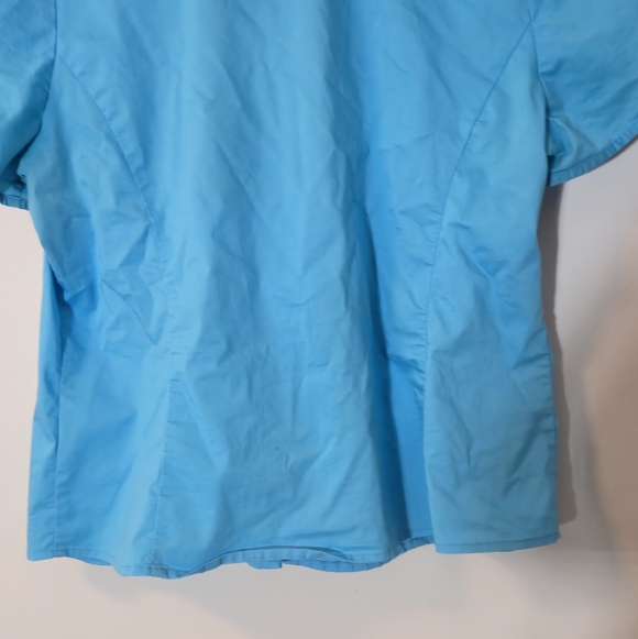 Ricki’s 18 Blue Pintuck Pleated Button Down Blouse Short Sleeve Stretch Workwear - Picture 9 of 14